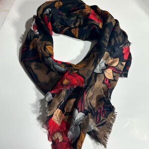 Vintage Boho Square Scarf Vibrant Rayon Challis Mystical Floral Print 70s 80s